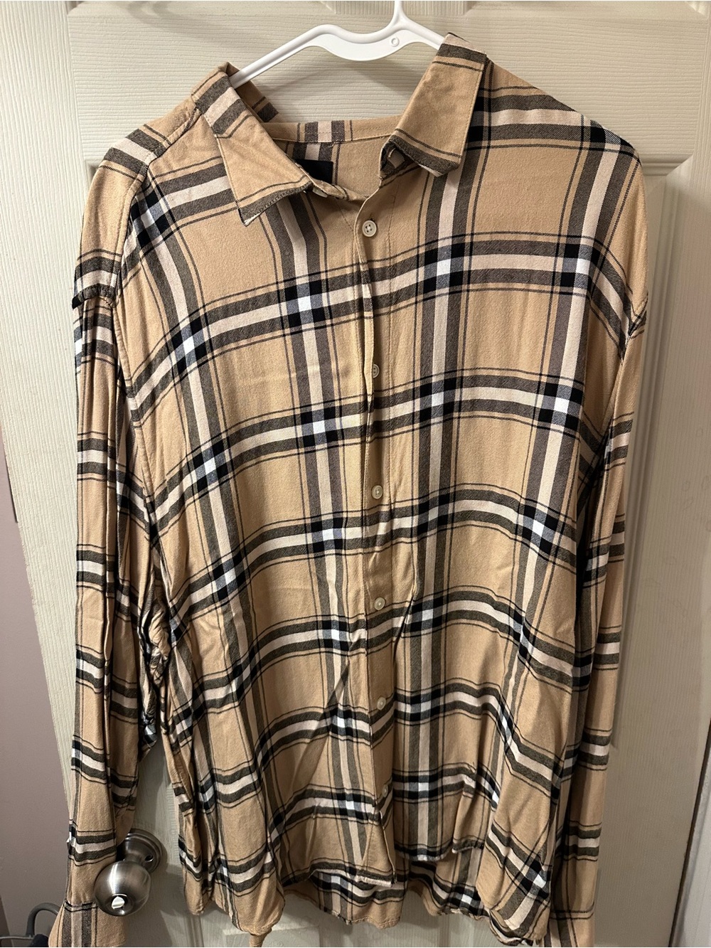 H&M Tan and Black Plaid Button-Down Shirt